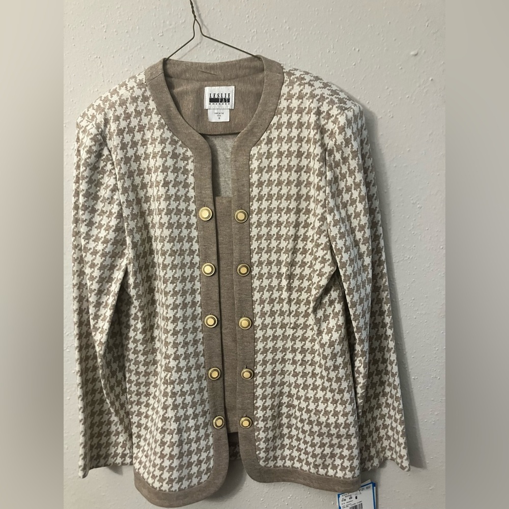 Leslie Fay Women's Tan Houndstooth Sweater - Picture 13 of 16